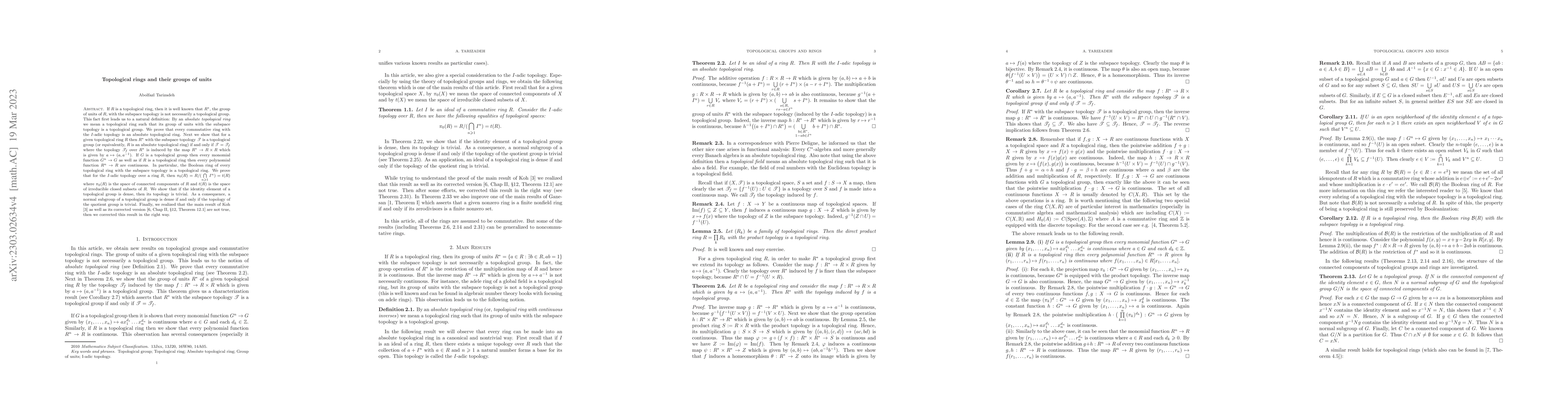 Thumbnail for Topological rings and their groups of units