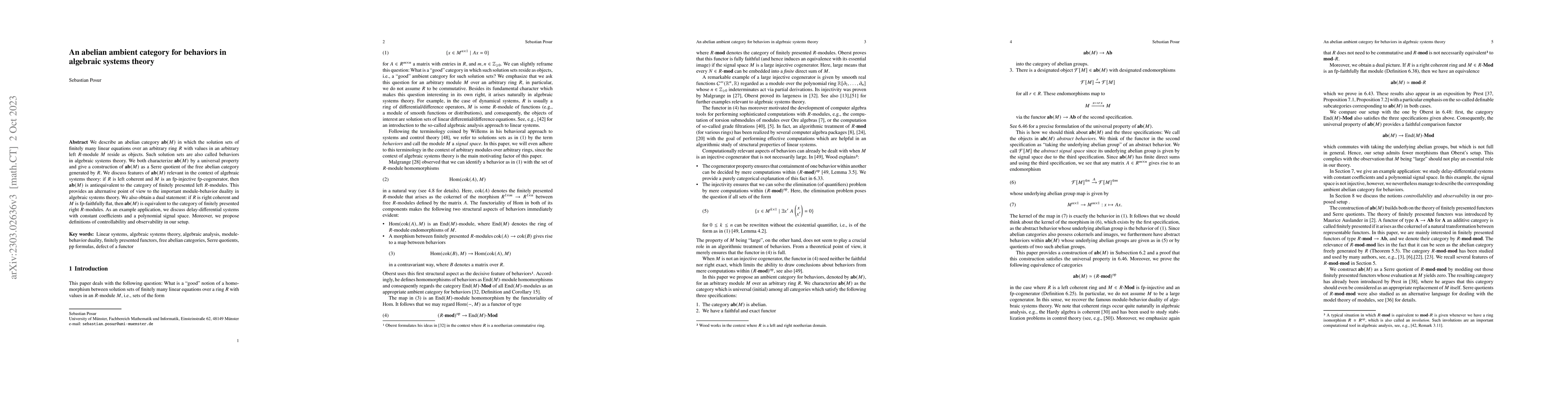 Thumbnail for An abelian ambient category for behaviors in algebraic systems theory