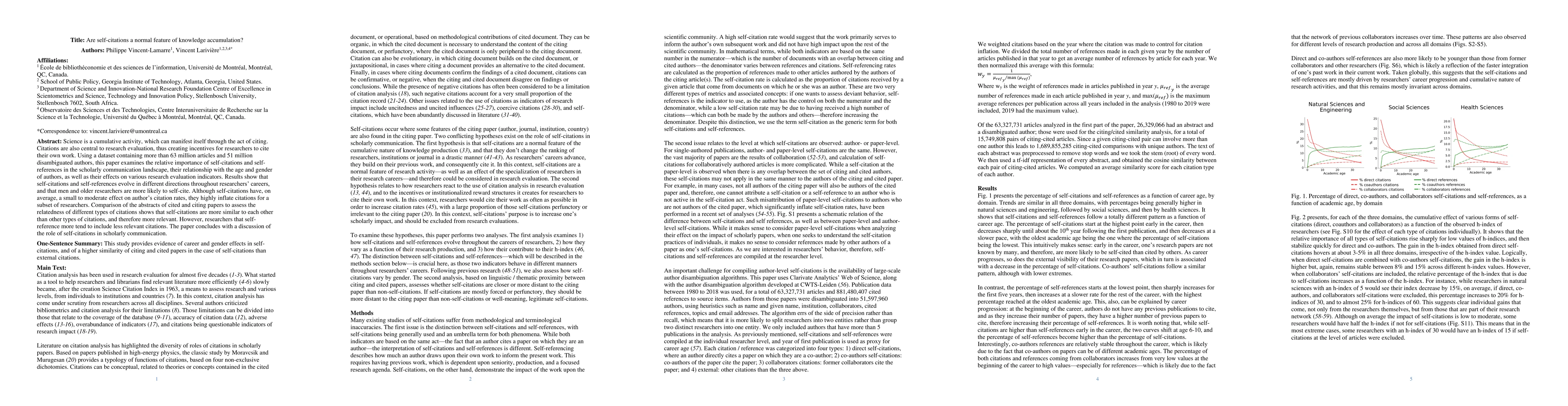 Thumbnail for Are self-citations a normal feature of knowledge accumulation?