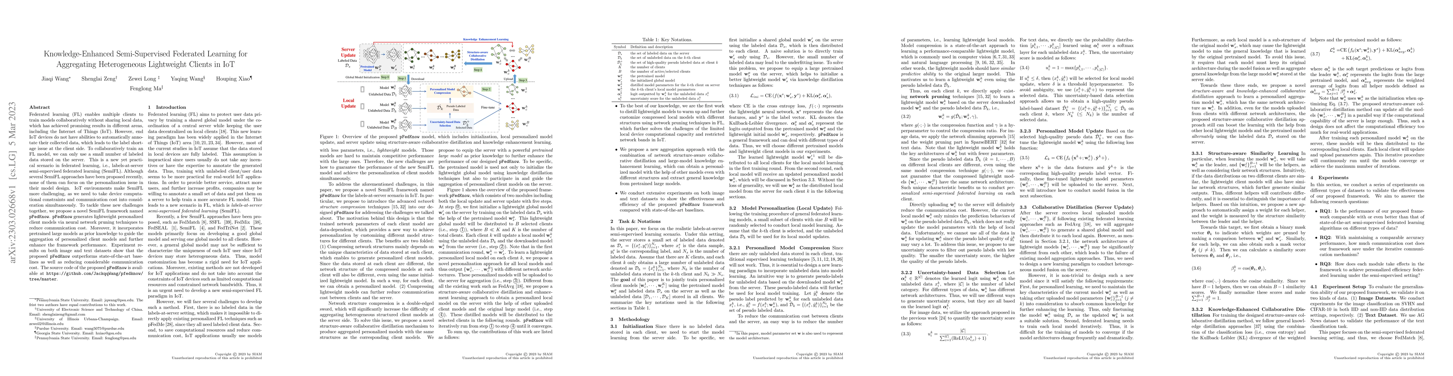 Thumbnail for Knowledge-Enhanced Semi-Supervised Federated Learning for Aggregating
  Heterogeneous Lightweight Clients in IoT