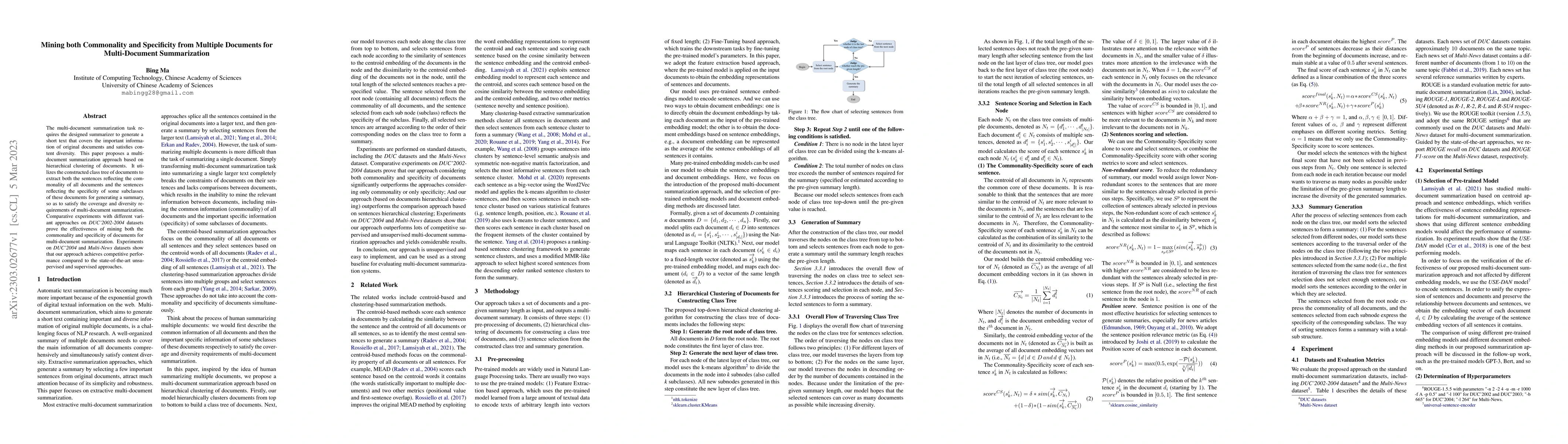 Thumbnail for Mining both Commonality and Specificity from Multiple Documents for
  Multi-Document Summarization