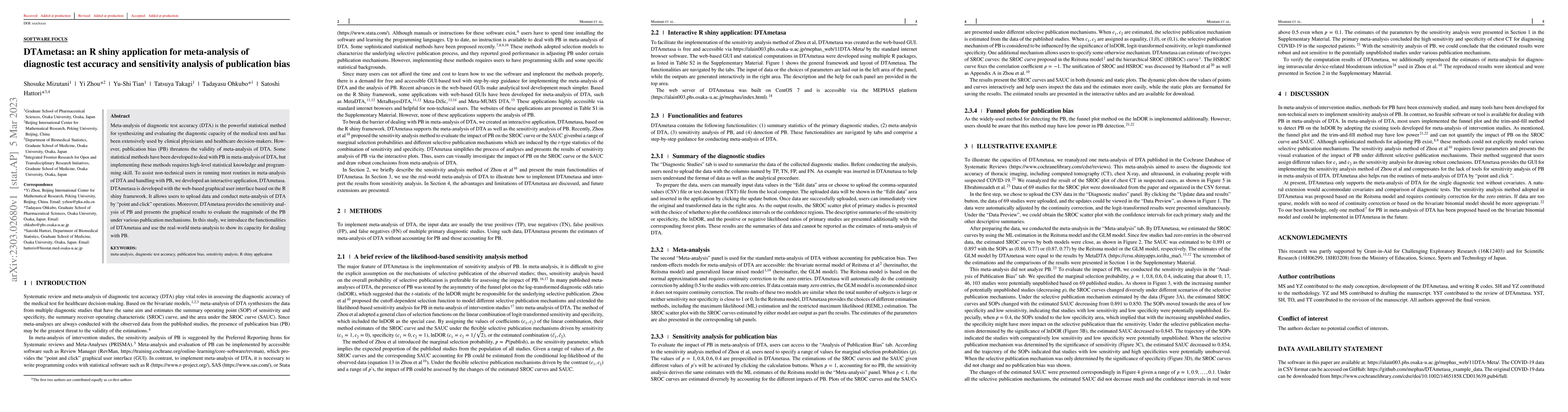Thumbnail for DTAmetasa: an R shiny application for meta-analysis of diagnostic test
  accuracy and sensitivity analysis of publication bias