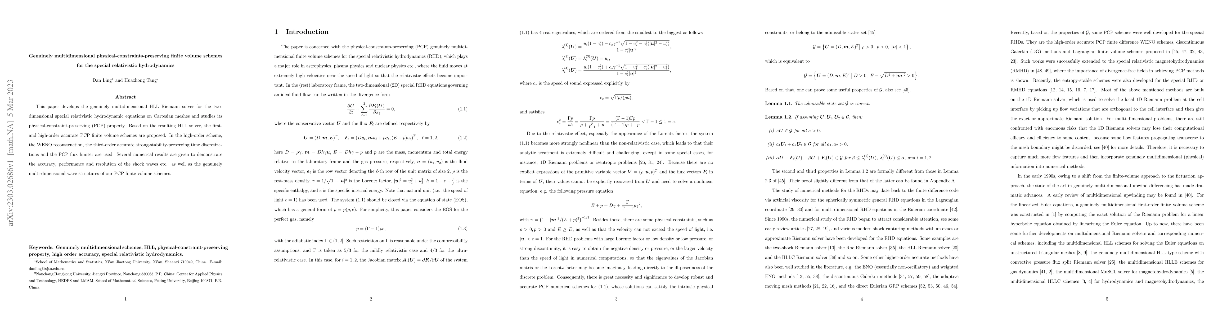 Thumbnail for Genuinely multidimensional physical-constraints-preserving finite volume
  schemes for the special relativistic hydrodynamics