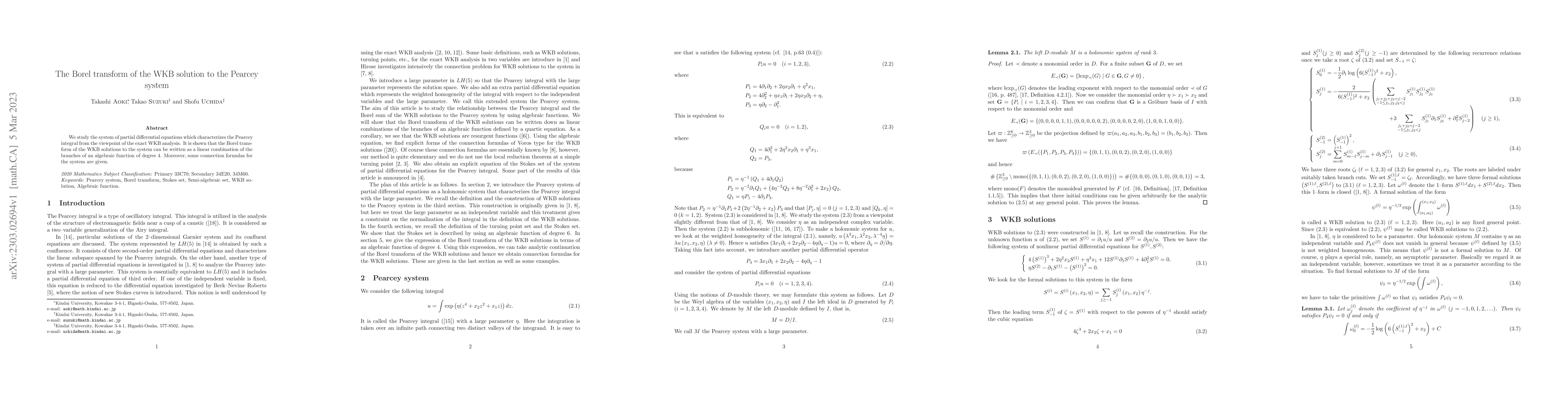 Thumbnail for The Borel transform of the WKB solution to the Pearcey system