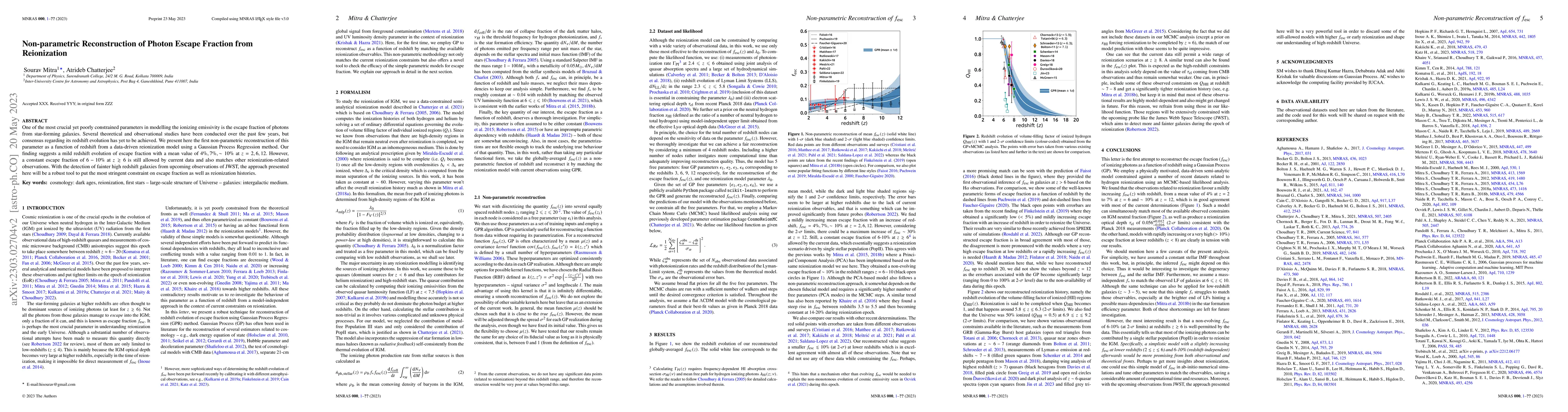 Thumbnail for Non-parametric Reconstruction of Photon Escape Fraction from
  Reionization