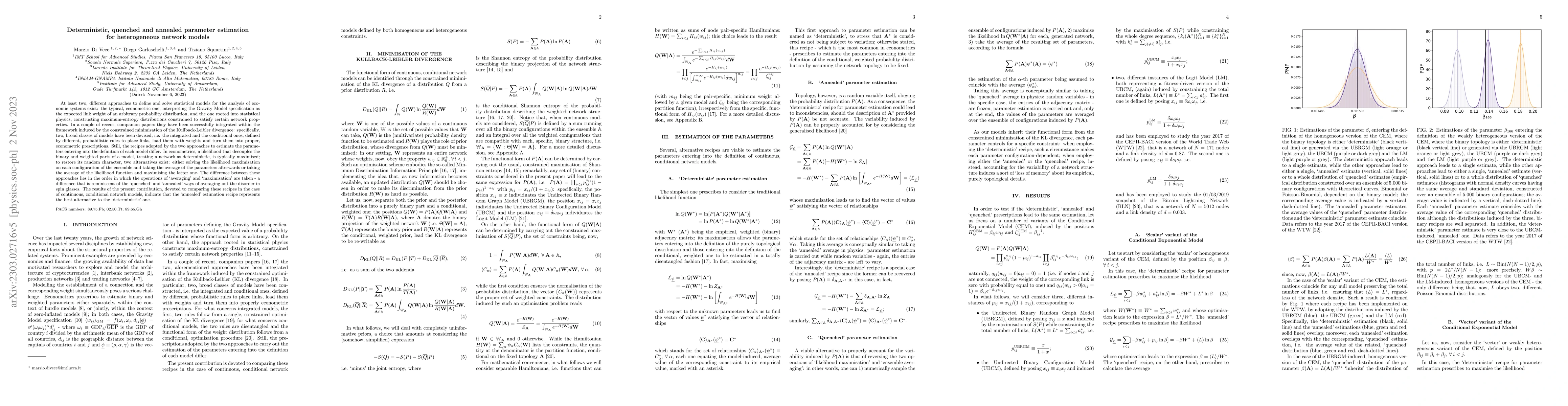 Thumbnail for Deterministic, quenched and annealed parameter estimation for
  heterogeneous network models