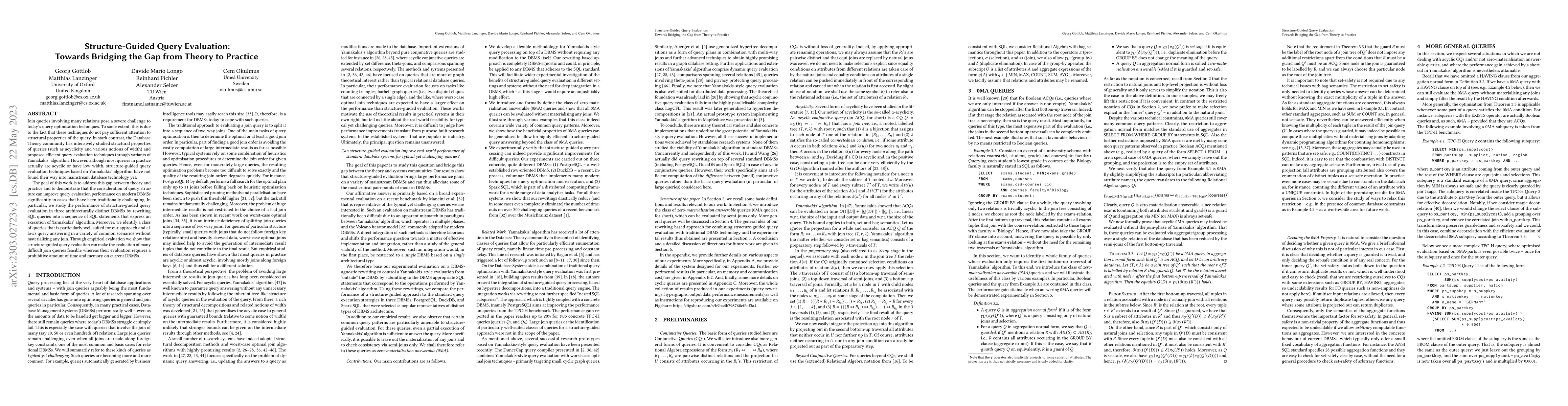 Thumbnail for Structure-Guided Query Evaluation: Towards Bridging the Gap from Theory
  to Practice