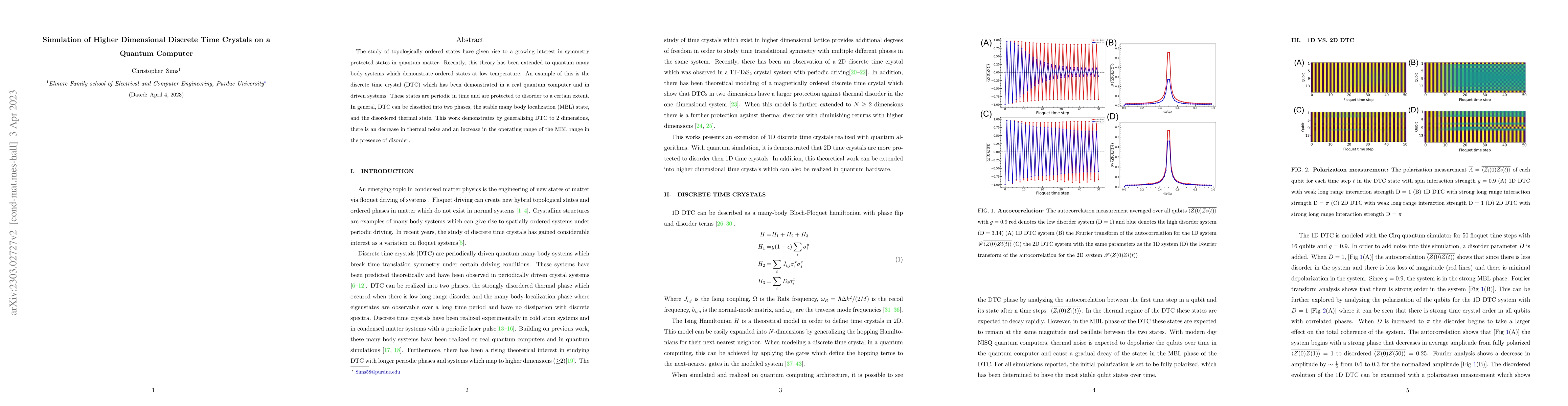 Thumbnail for Simulation of Higher Dimensional Discrete Time Crystals on a Quantum
  Computer