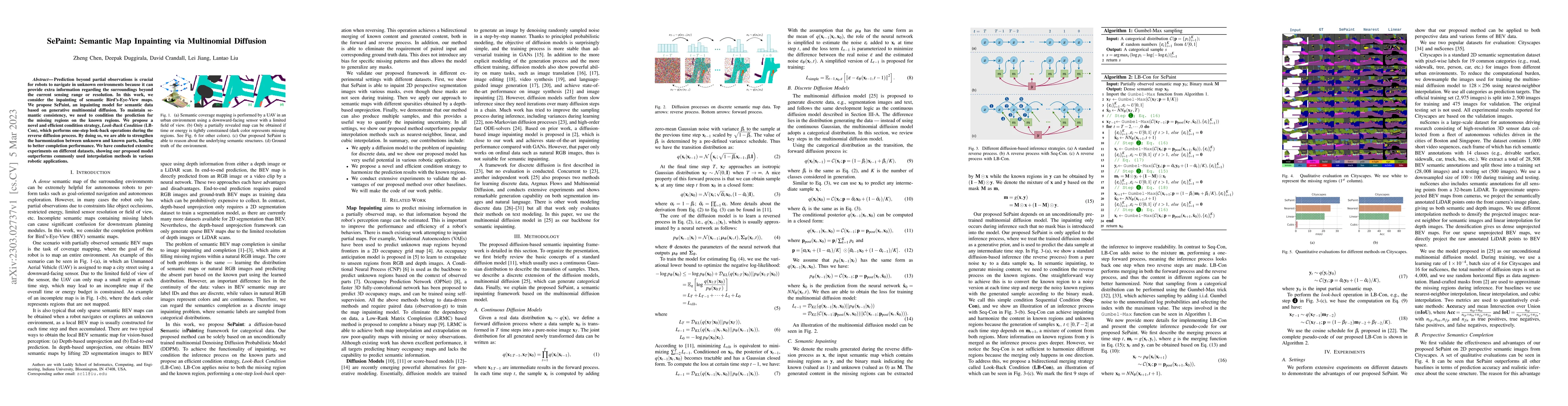 Thumbnail for SePaint: Semantic Map Inpainting via Multinomial Diffusion