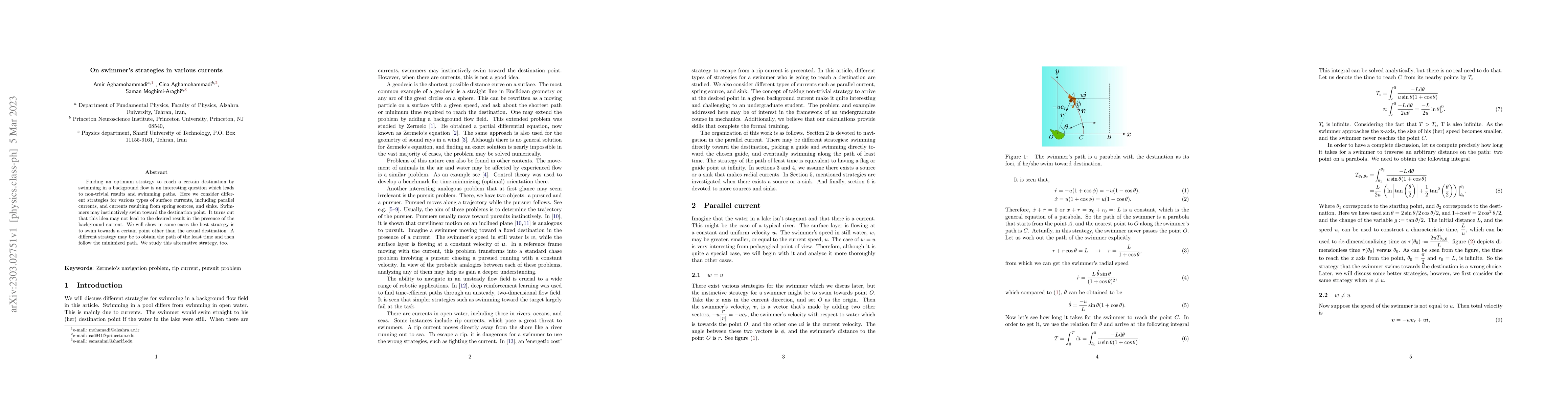 Thumbnail for On swimmer's strategies in various currents