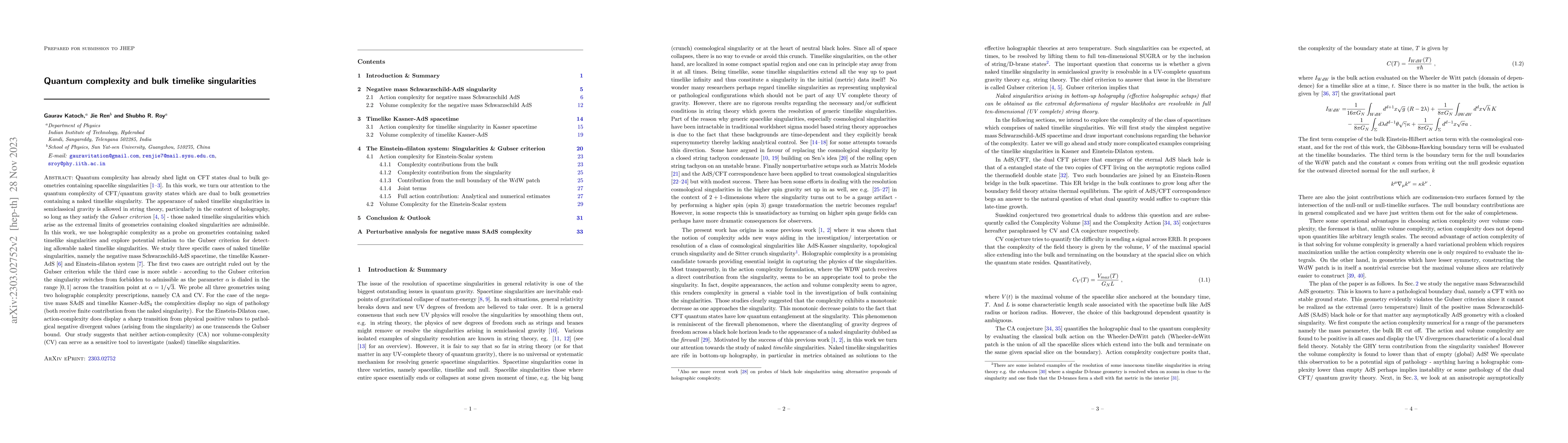 Thumbnail for Quantum complexity and bulk timelike singularities