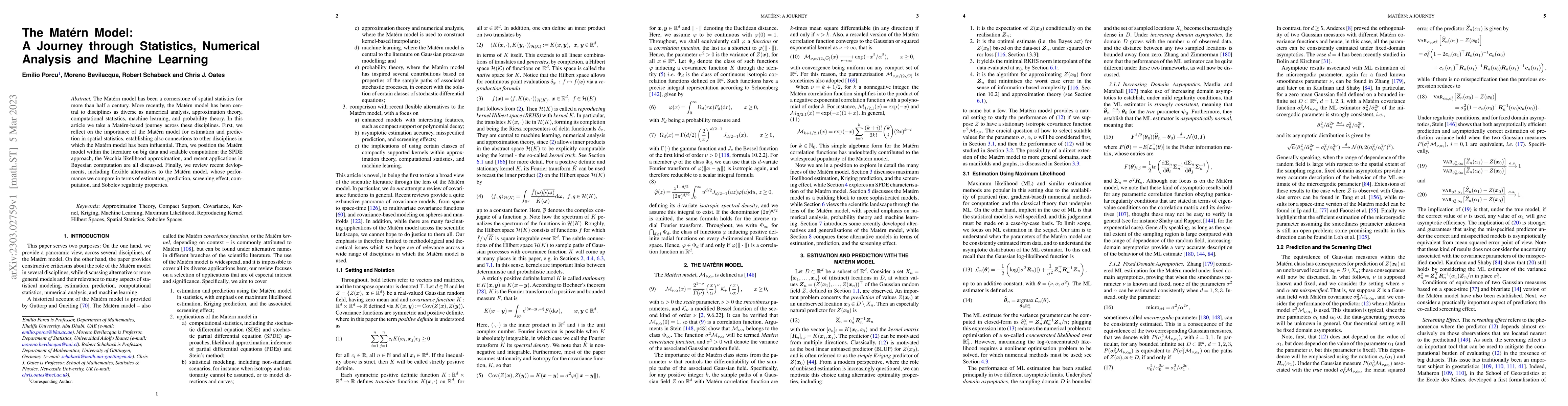Thumbnail for The Mat\'ern Model: A Journey through Statistics, Numerical Analysis and
  Machine Learning