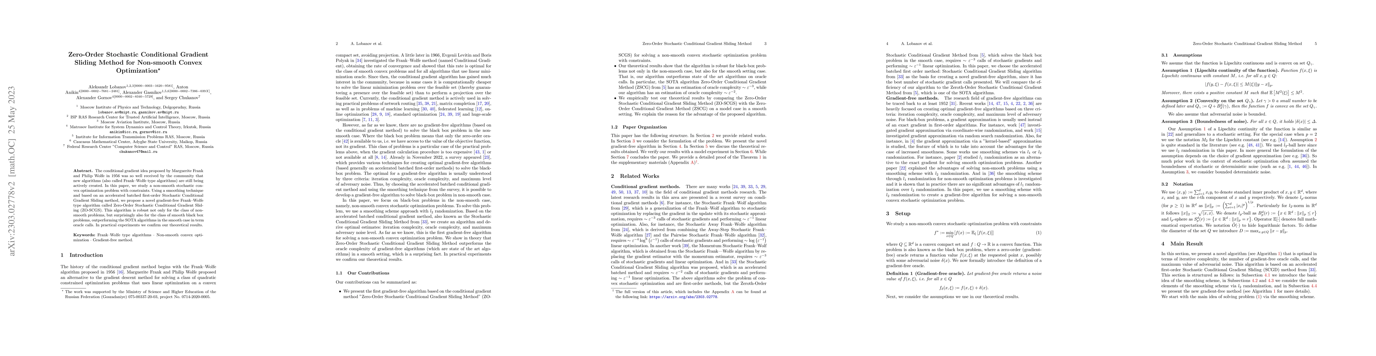 Thumbnail for Zero-Order Stochastic Conditional Gradient Sliding Method for Non-smooth
  Convex Optimization