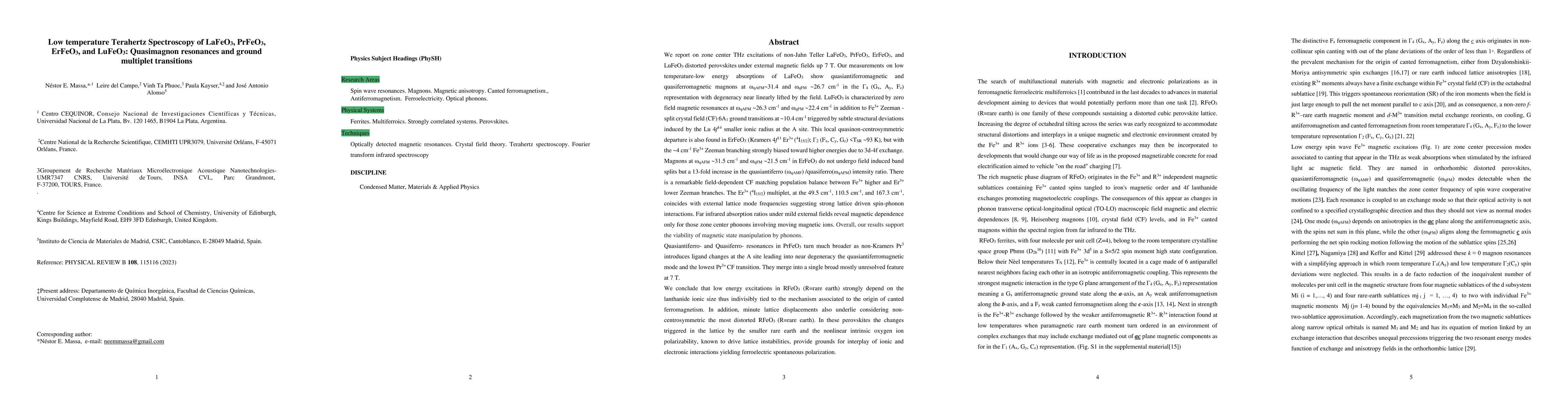 Thumbnail for Low temperature Terahertz Spectroscopy of LaFeO$_3$, PrFeO$_3$,
  ErFeO$_3$, and LuFeO$_3$: Quasimagnon resonances and ground multiplet
  transitions