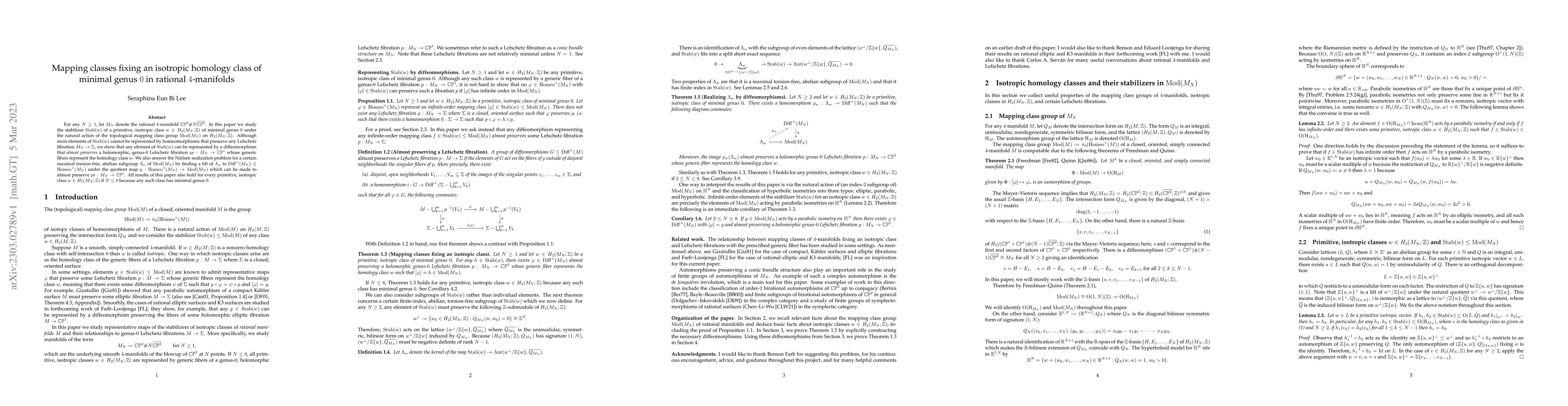 Thumbnail for Mapping classes fixing an isotropic homology class of minimal genus $0$
  in rational $4$-manifolds