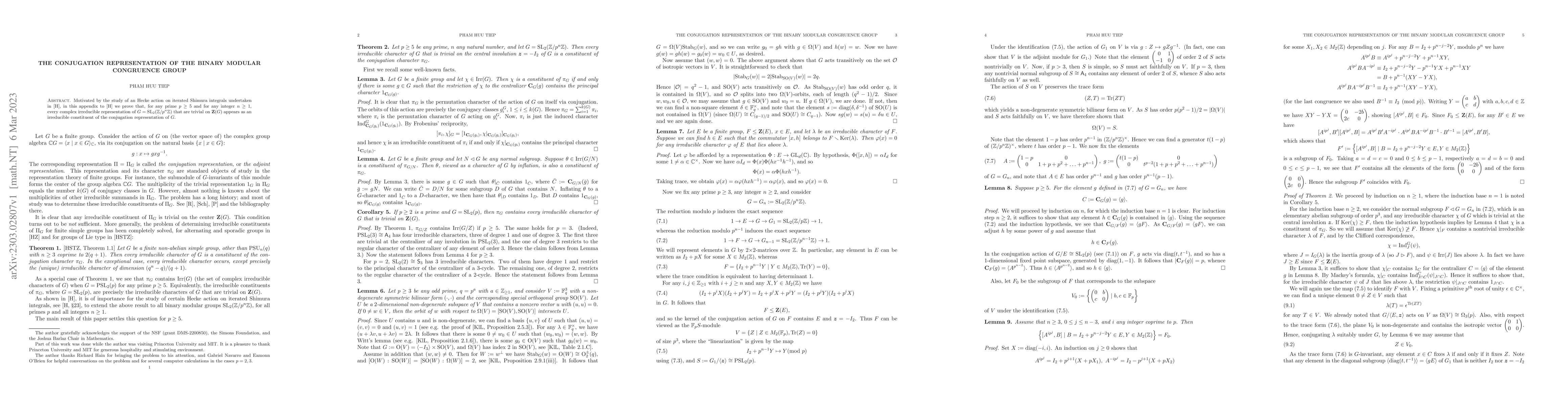 Thumbnail for The conjugation representation of the binary modular congruence group