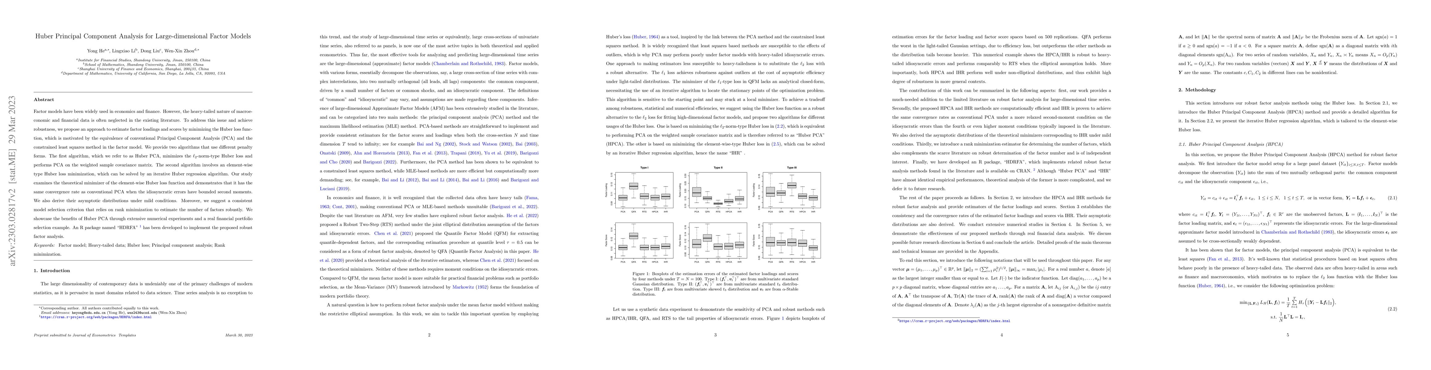 Thumbnail for Huber Principal Component Analysis for Large-dimensional Factor Models