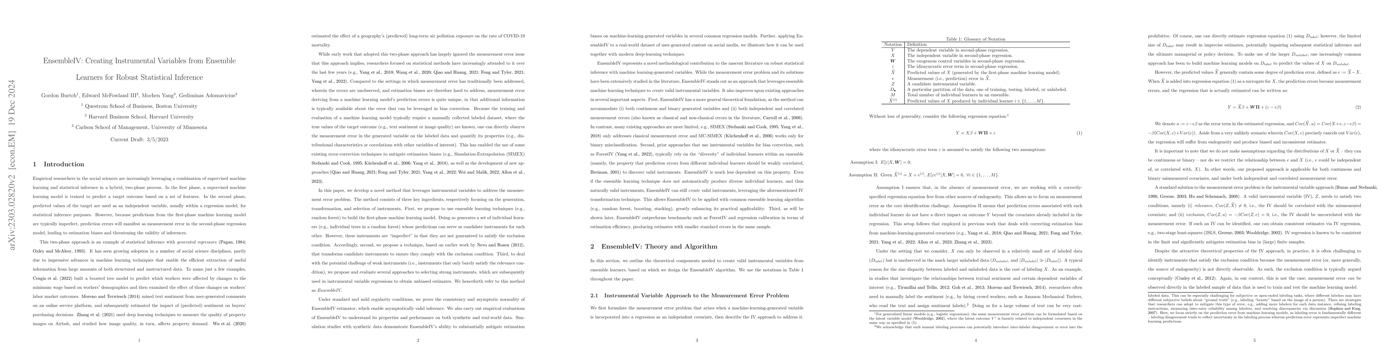 Thumbnail for EnsembleIV: Creating Instrumental Variables from Ensemble Learners for
  Robust Statistical Inference