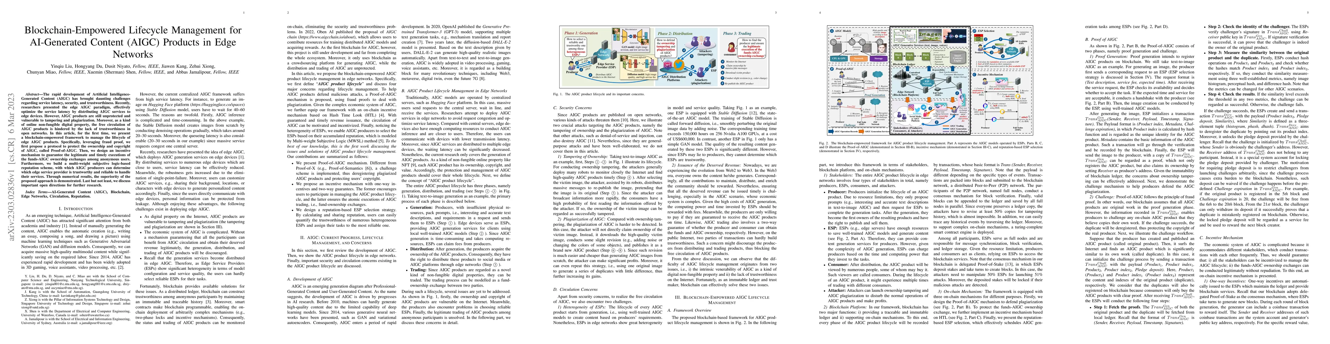 Thumbnail for Blockchain-Empowered Lifecycle Management for AI-Generated Content
  (AIGC) Products in Edge Networks