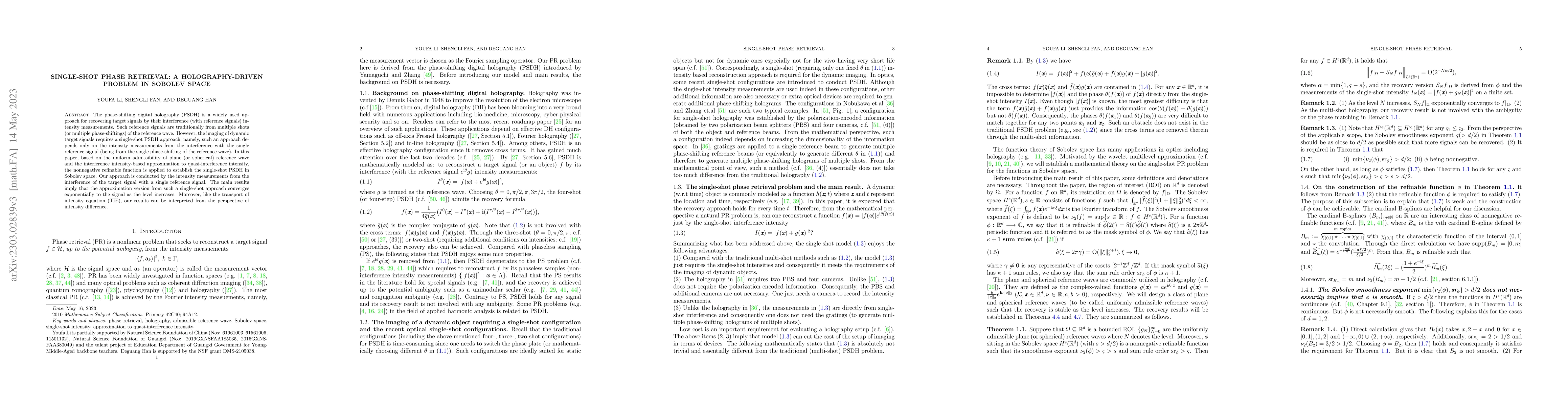 Thumbnail for Single-shot phase retrieval: a holography-driven problem in Sobolev
  space