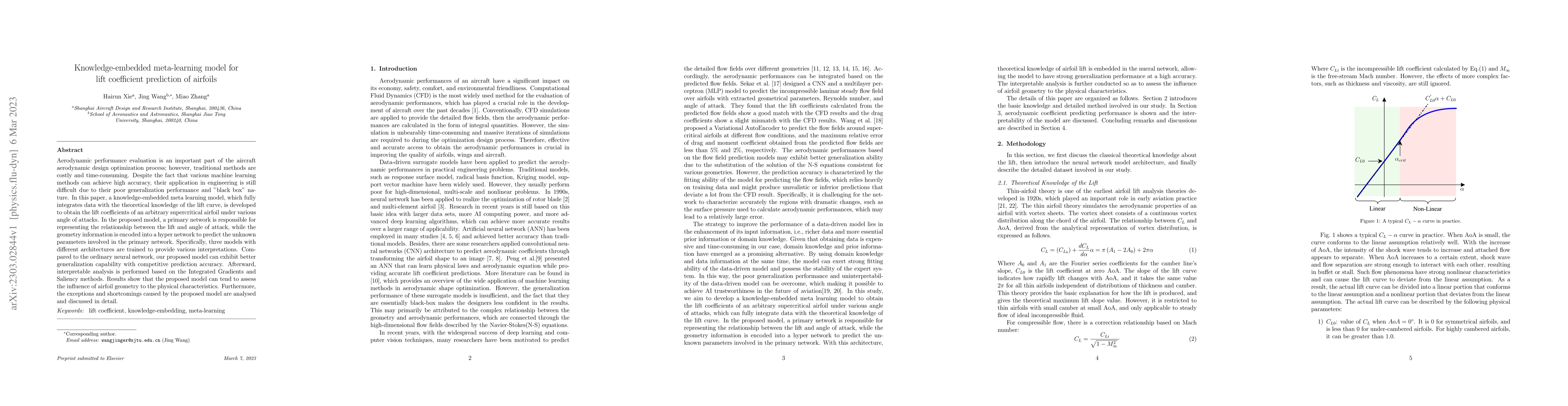 Thumbnail for Knowledge-embedded meta-learning model for lift coefficient prediction
  of airfoils