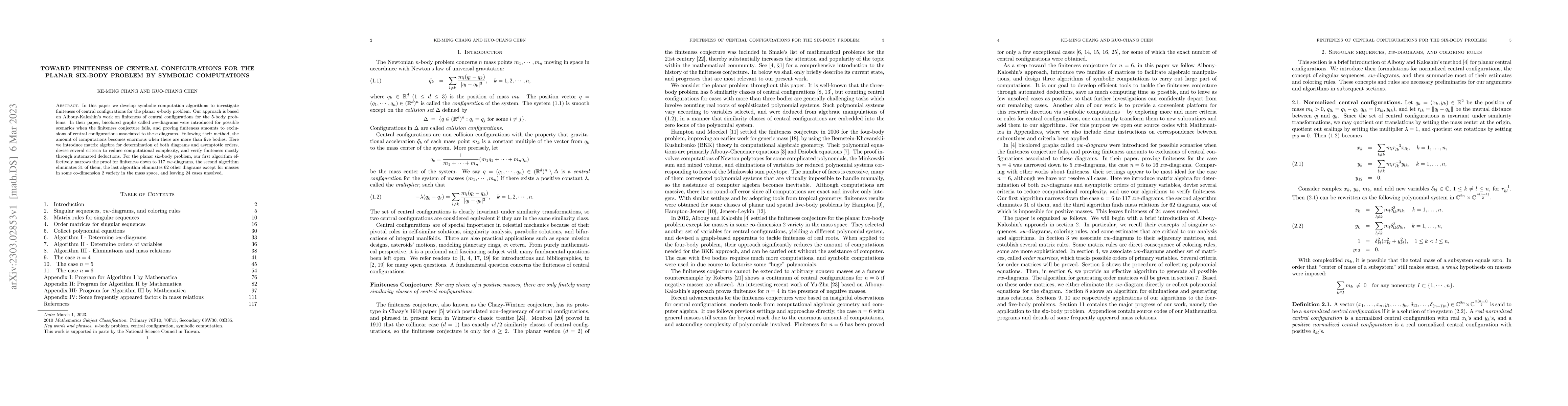 Thumbnail for Toward finiteness of central configurations for the planar six-body
  problem by symbolic computations