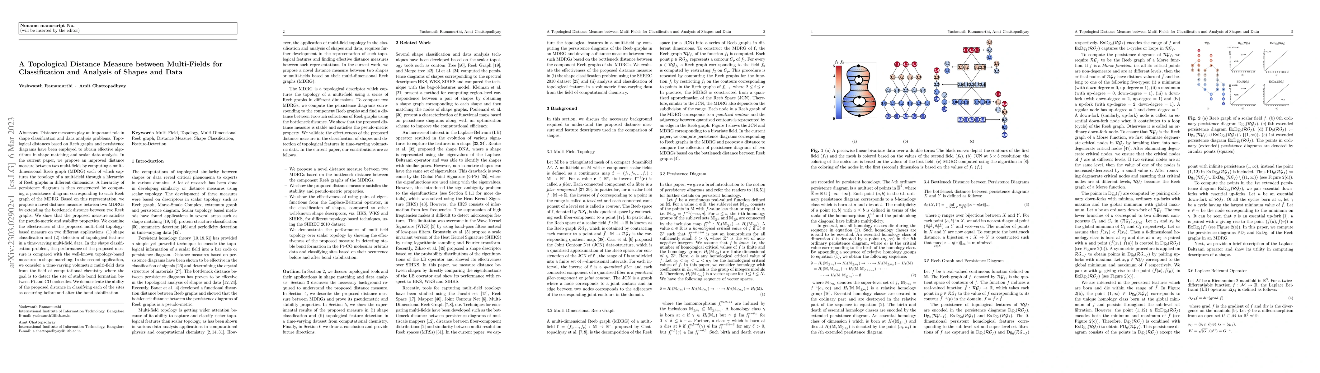Thumbnail for A Topological Distance Measure between Multi-Fields for Classification
  and Analysis of Shapes and Data