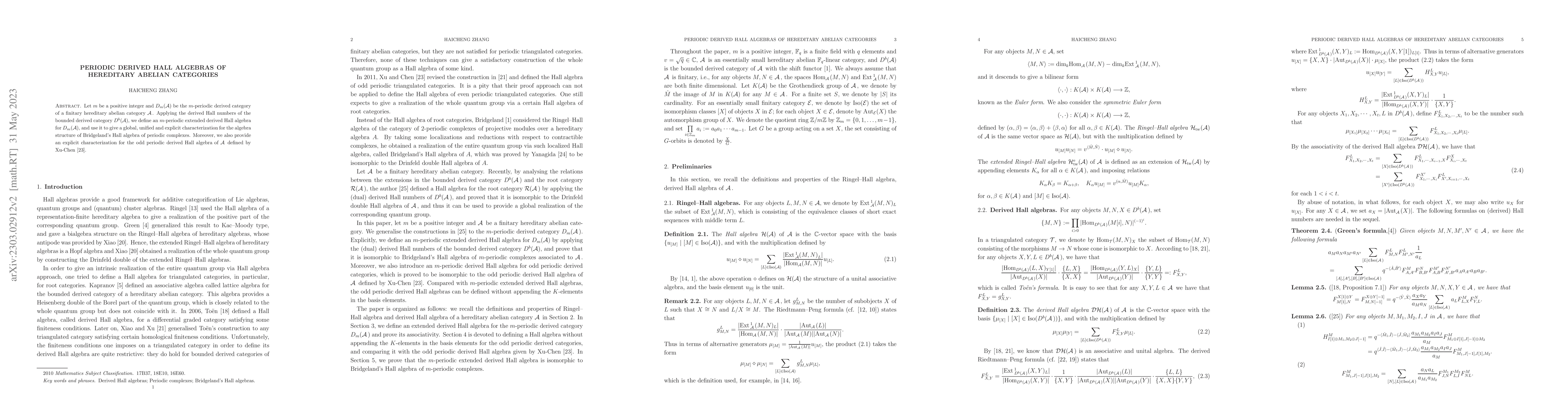 Thumbnail for Periodic derived Hall algebras of hereditary abelian categories
