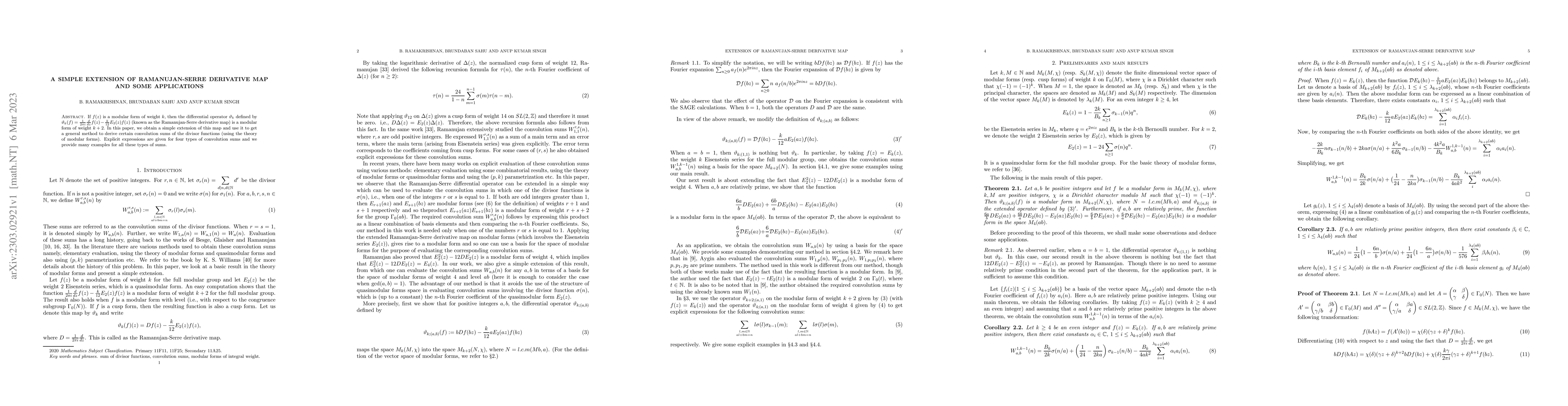 Thumbnail for A simple extension of Ramanujan-Serre derivative map and some
  applications