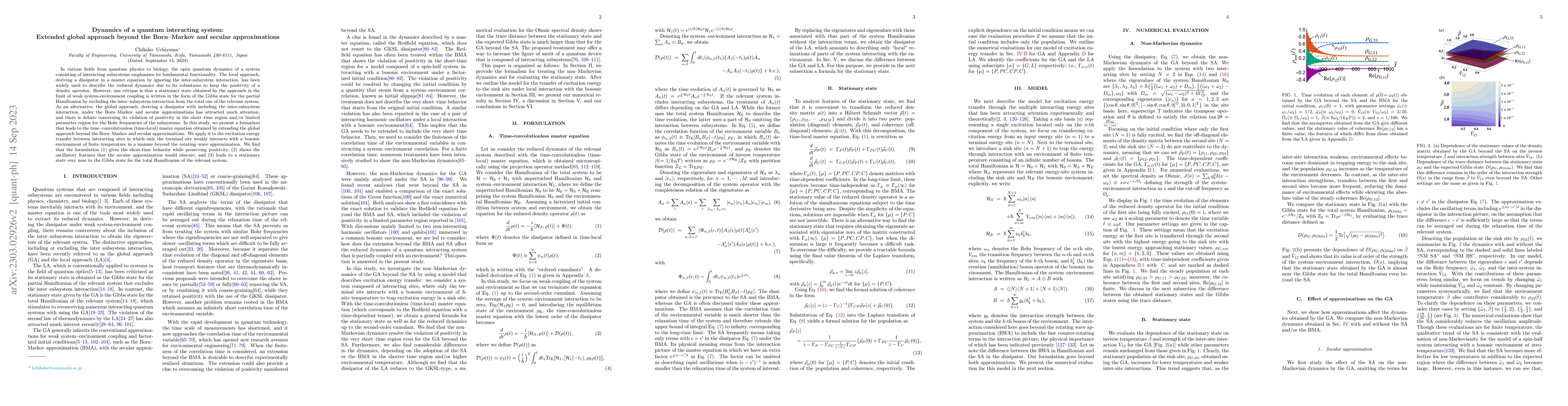 Thumbnail for Dynamics of a quantum interacting system: Extended global approach
  beyond the Born-Markov and secular approximation