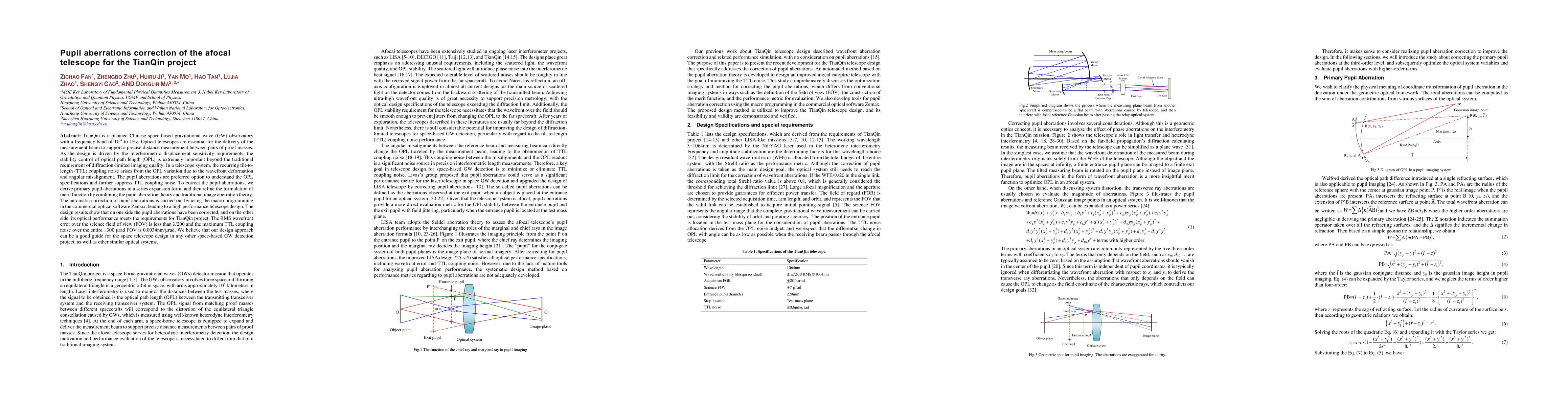 Thumbnail for Pupil aberrations correction of the afocal telescope for the TianQin
  project