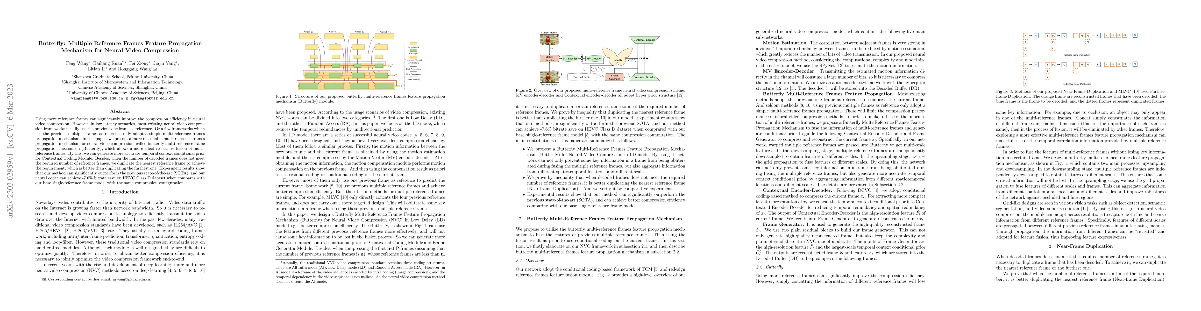 Thumbnail for Butterfly: Multiple Reference Frames Feature Propagation Mechanism for
  Neural Video Compression