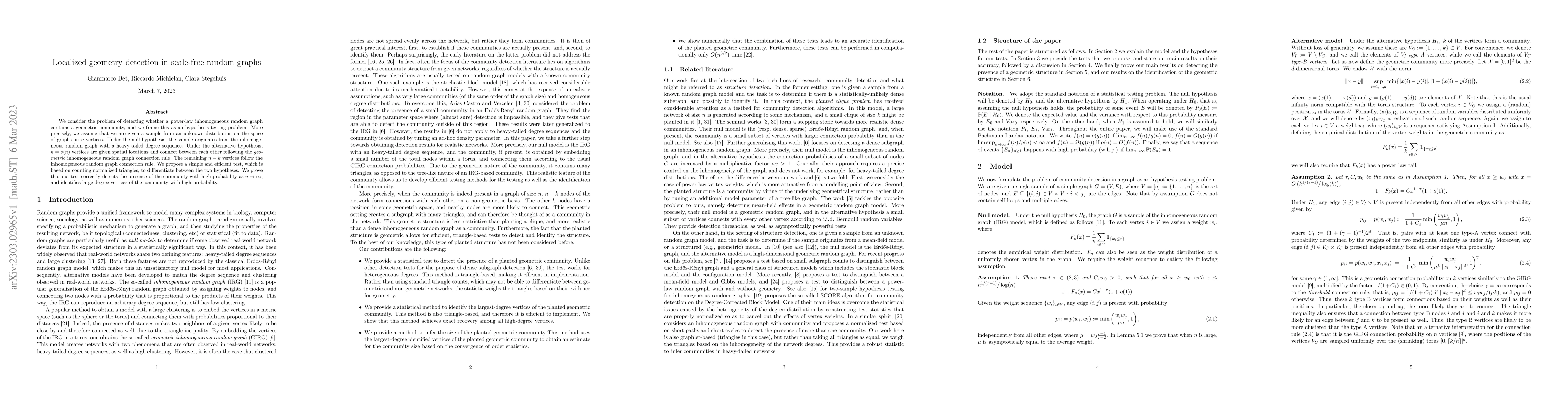 Thumbnail for Localized geometry detection in scale-free random graphs