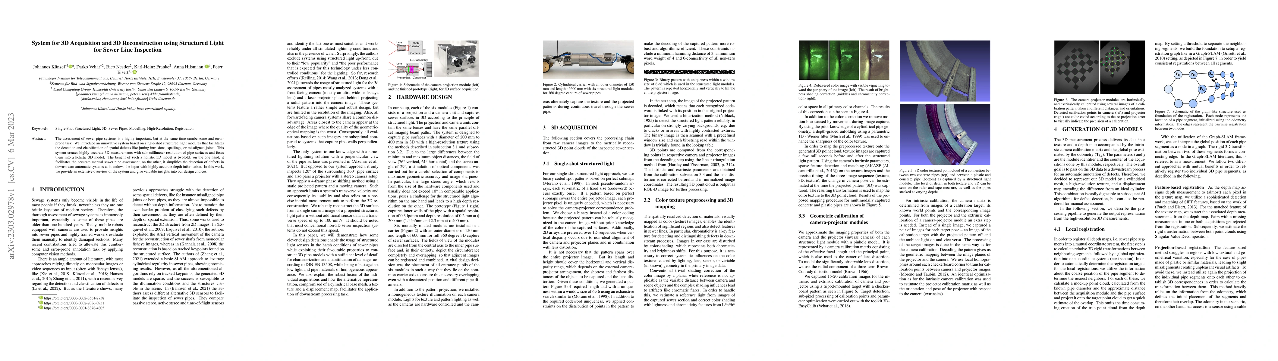 Thumbnail for System for 3D Acquisition and 3D Reconstruction using Structured Light
  for Sewer Line Inspection