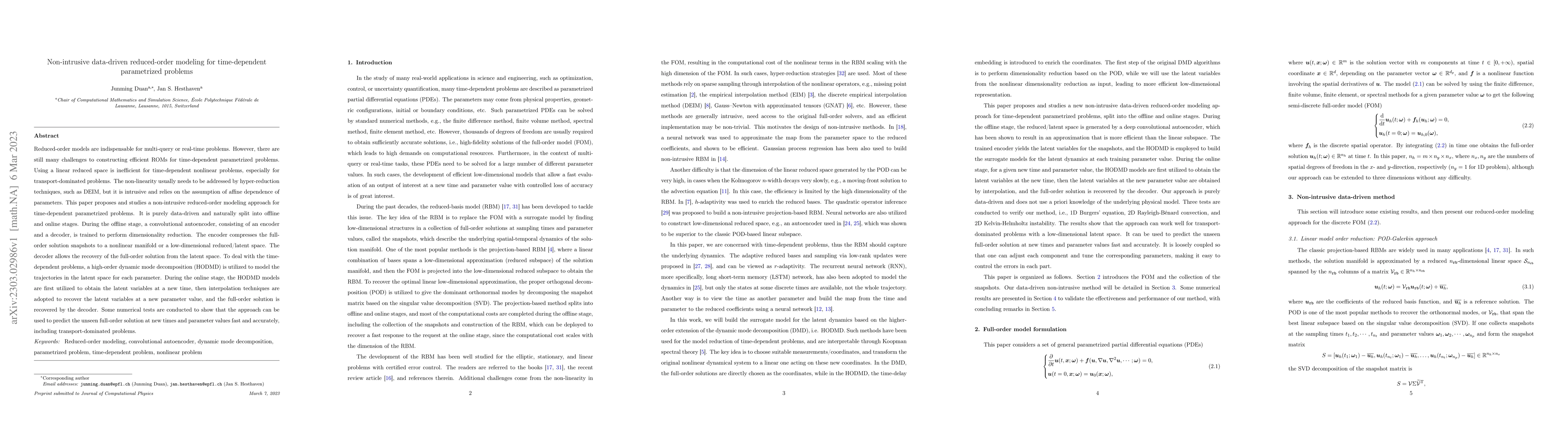 Thumbnail for Non-intrusive data-driven reduced-order modeling for time-dependent
  parametrized problems