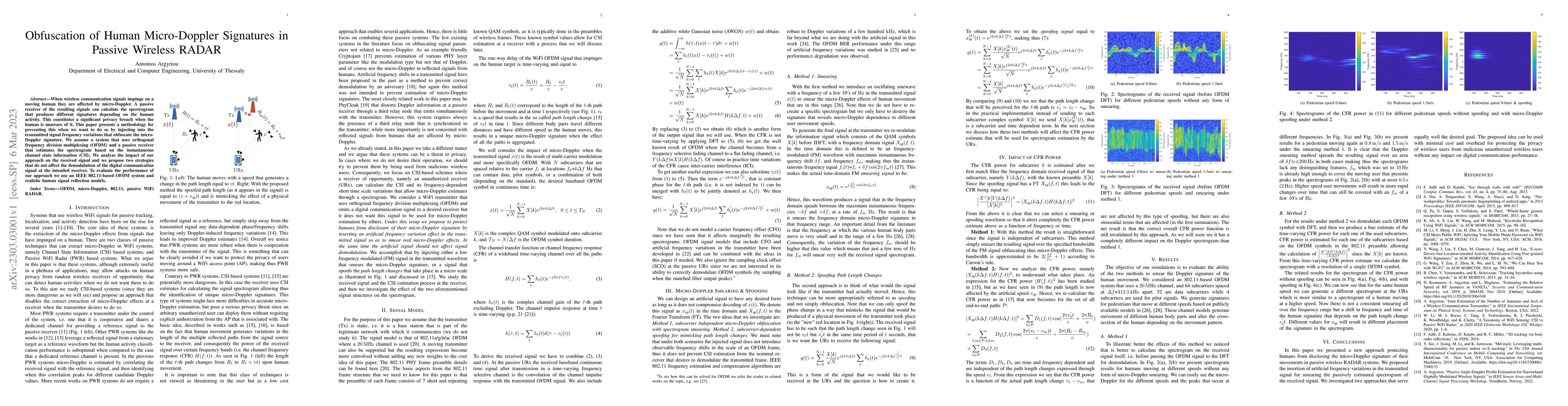 Thumbnail for Obfuscation of Human Micro-Doppler Signatures in Passive Wireless RADAR