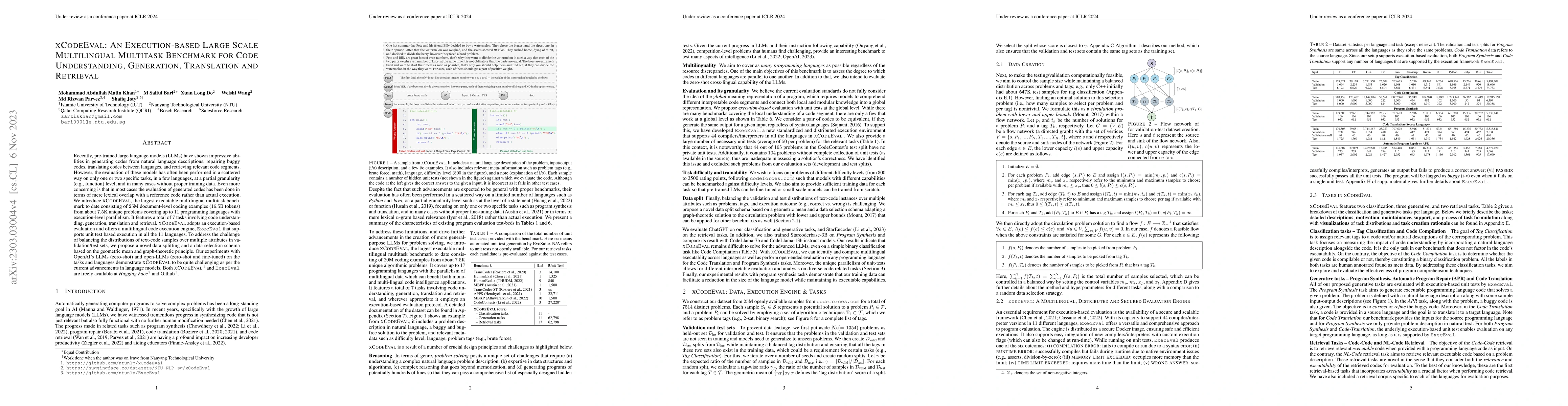 Thumbnail for xCodeEval: A Large Scale Multilingual Multitask Benchmark for Code
  Understanding, Generation, Translation and Retrieval