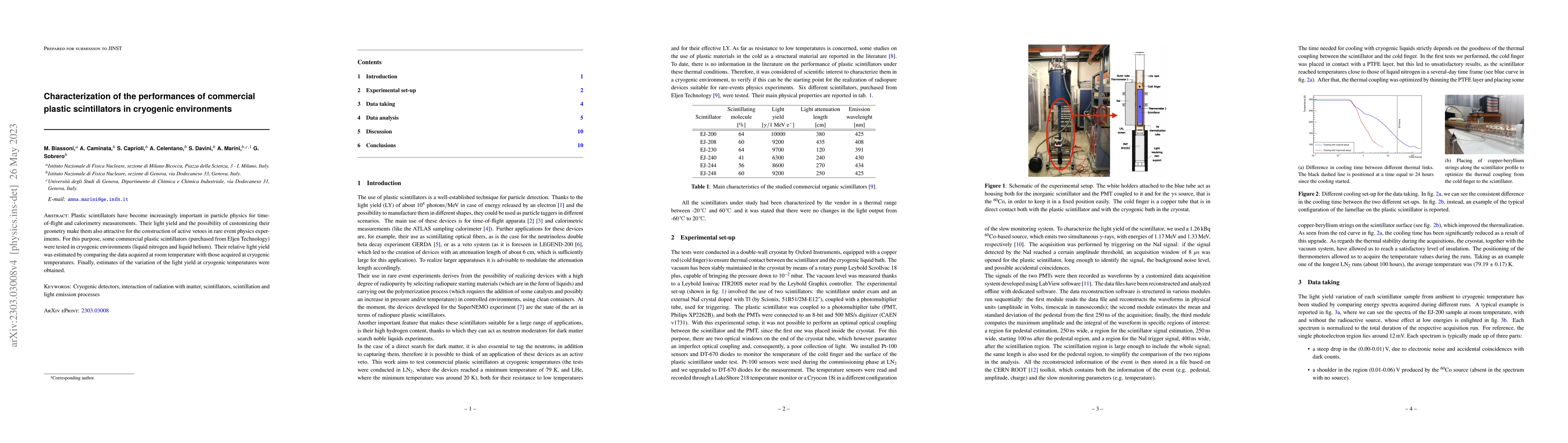 Thumbnail for Characterization of the performances of plastic commercial scintillators
  in cryogenic environments