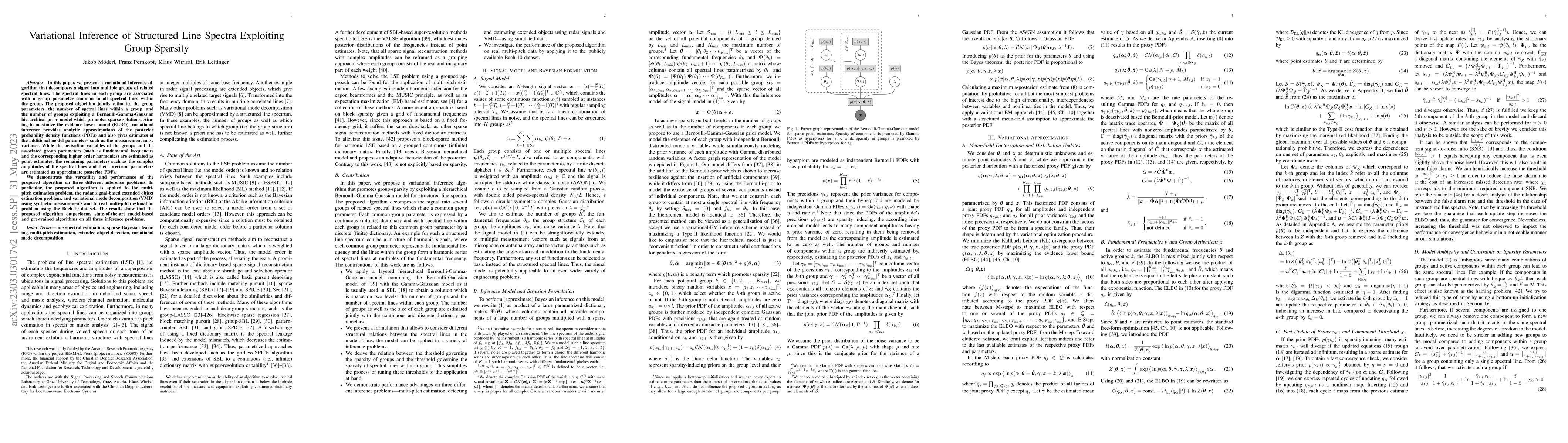Thumbnail for Variational Inference of Structured Line Spectra Exploiting
  Group-Sparsity
