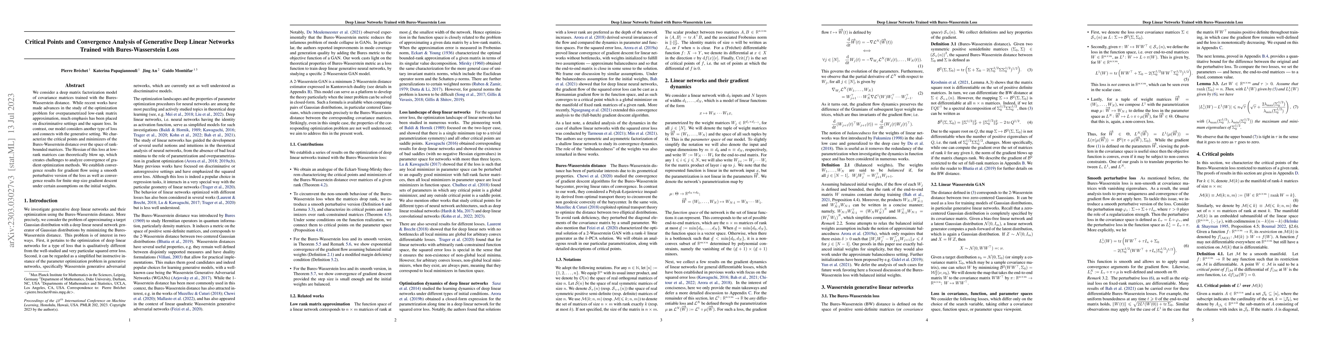 Thumbnail for Critical Points and Convergence Analysis of Generative Deep Linear
  Networks Trained with Bures-Wasserstein Loss