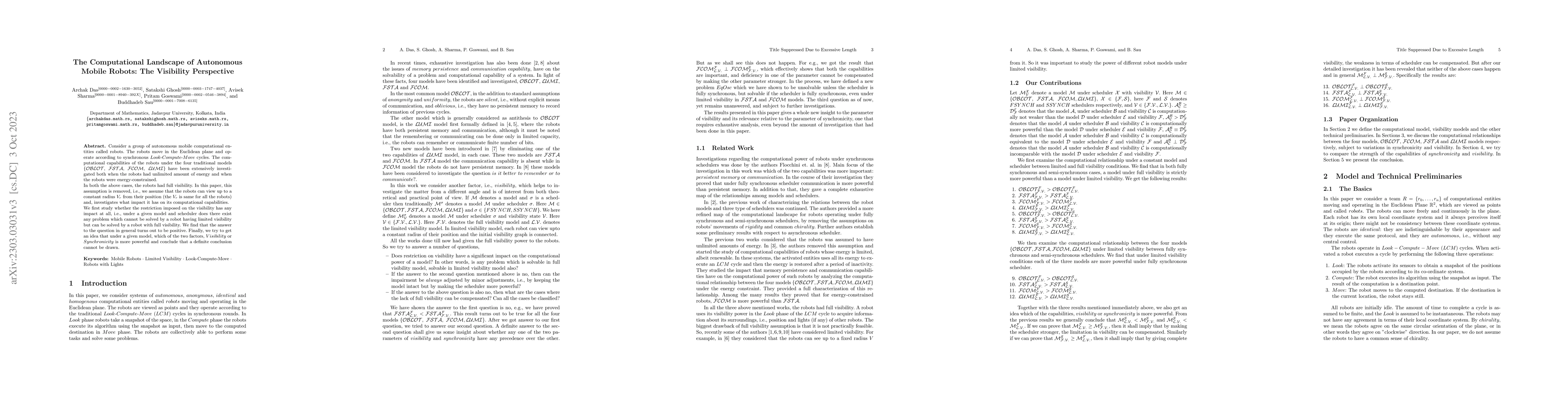 Thumbnail for The Computational Landscape of Autonomous Mobile Robots: The Visibility
  Perspective
