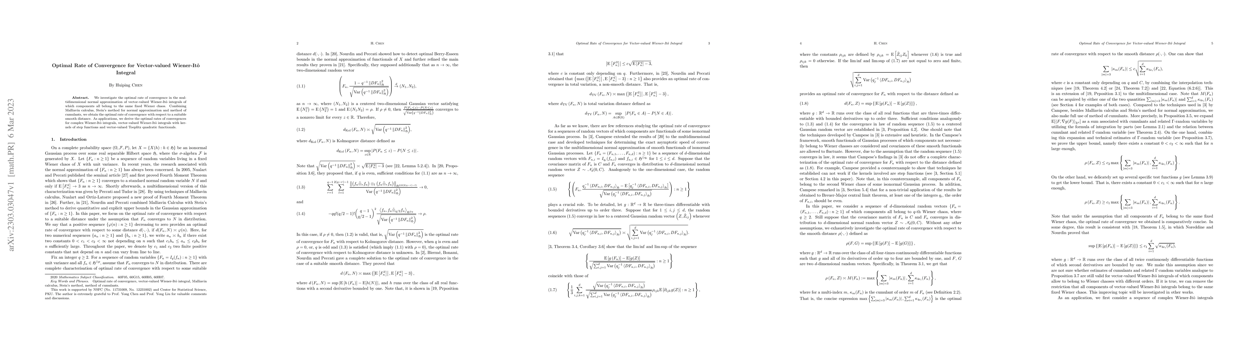 Thumbnail for Optimal Rate of Convergence for Vector-valued Wiener-Ito Integral