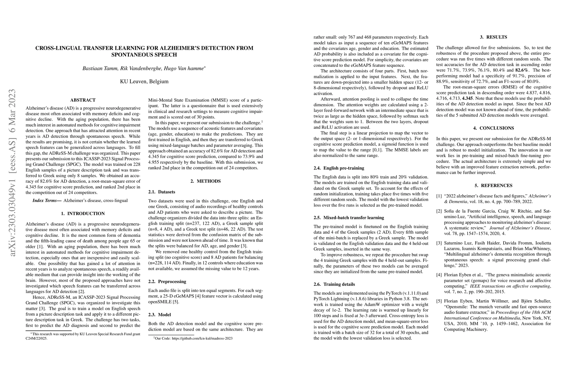 Thumbnail for Cross-Lingual Transfer Learning for Alzheimer's Detection From
  Spontaneous Speech