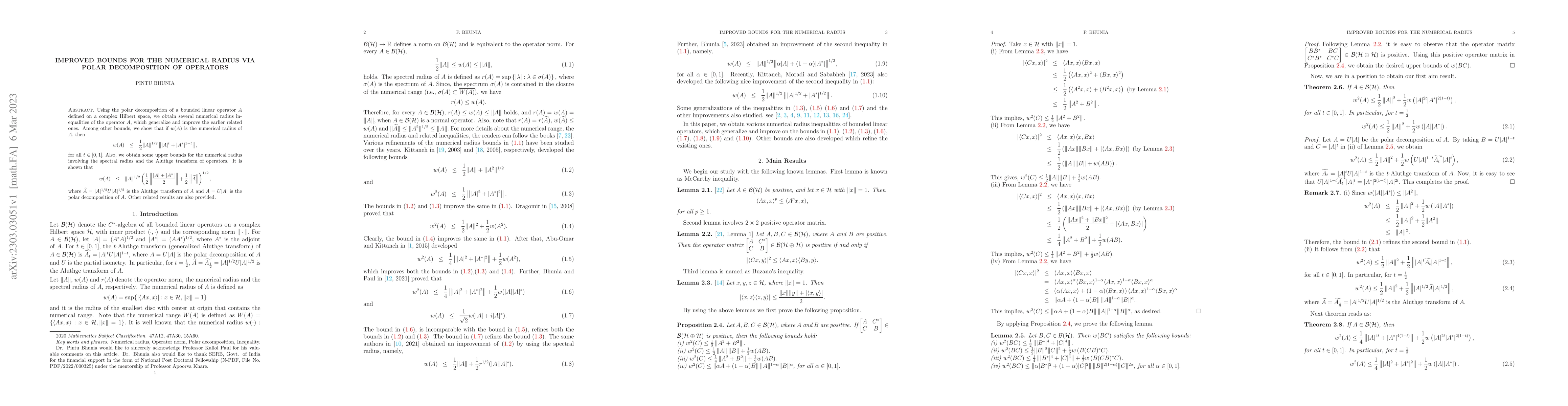 Thumbnail for Improved bounds for the numerical radius via polar decomposition of
  operators