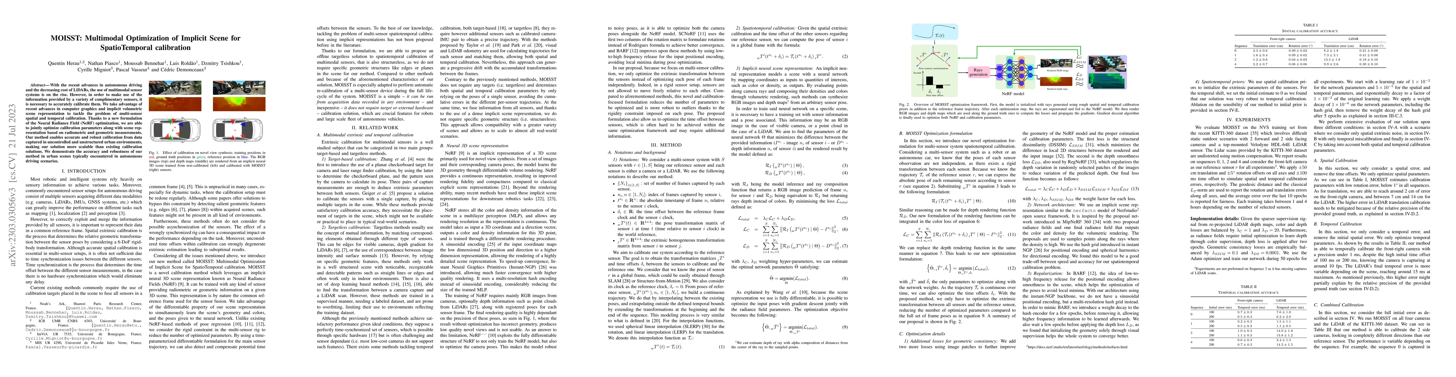 Thumbnail for MOISST: Multimodal Optimization of Implicit Scene for SpatioTemporal
  calibration