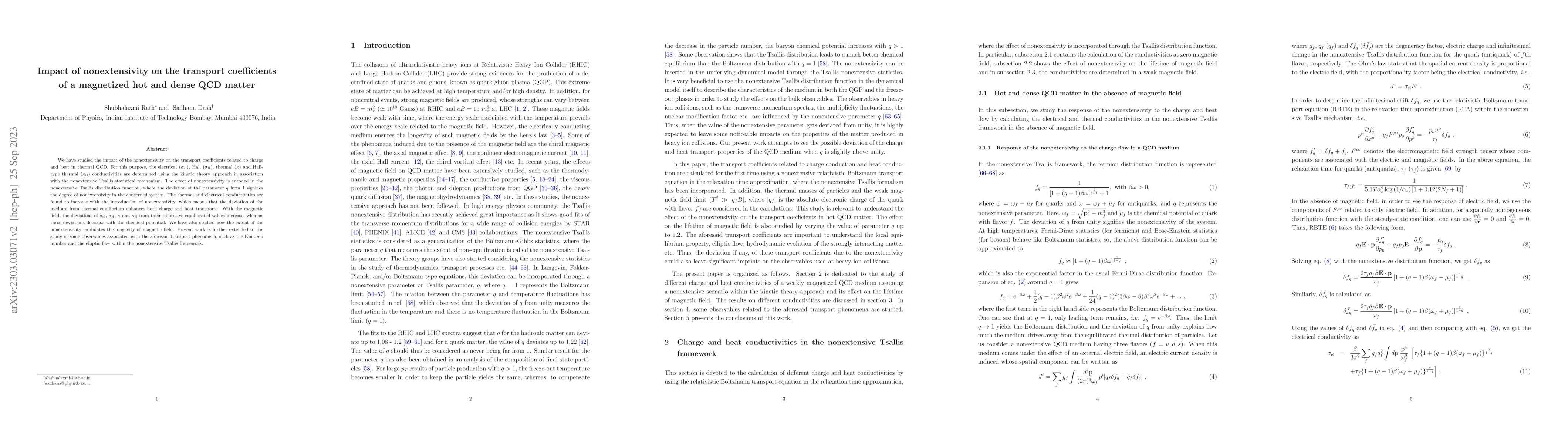 Thumbnail for Impact of nonextensivity on the transport coefficients of a magnetized
  hot and dense QCD matter