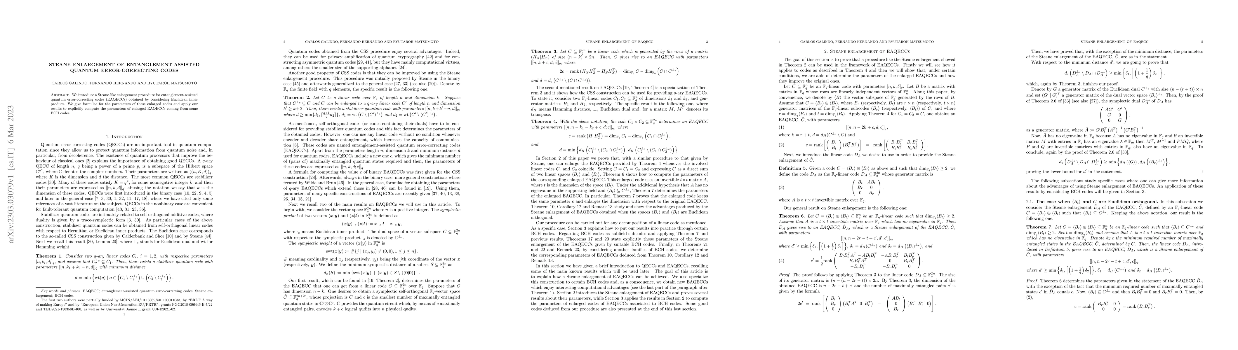 Thumbnail for Steane enlargement of Entanglement-Assisted Quantum Error-Correcting
  Codes