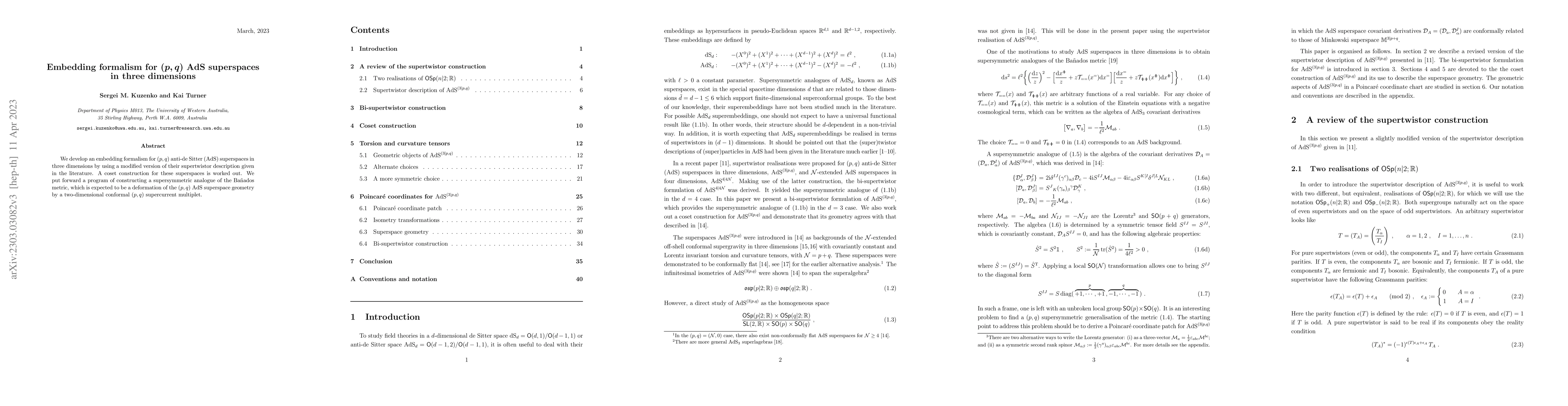 Thumbnail for Embedding formalism for $(p,q)$ AdS superspaces in three dimensions