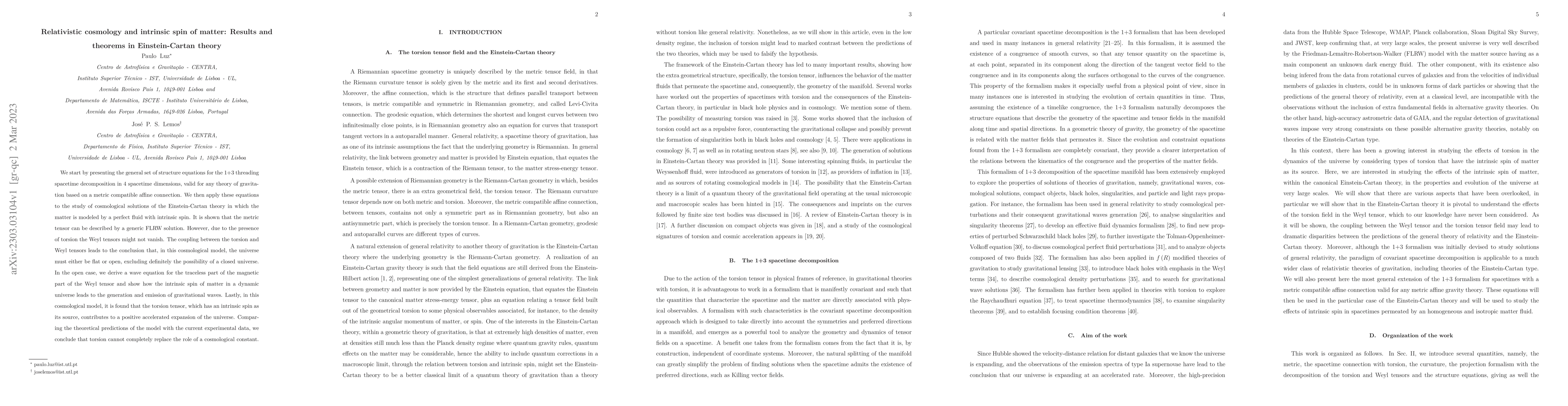 Thumbnail for Relativistic cosmology and intrinsic spin of matter: Results and
  theorems in Einstein-Cartan theory