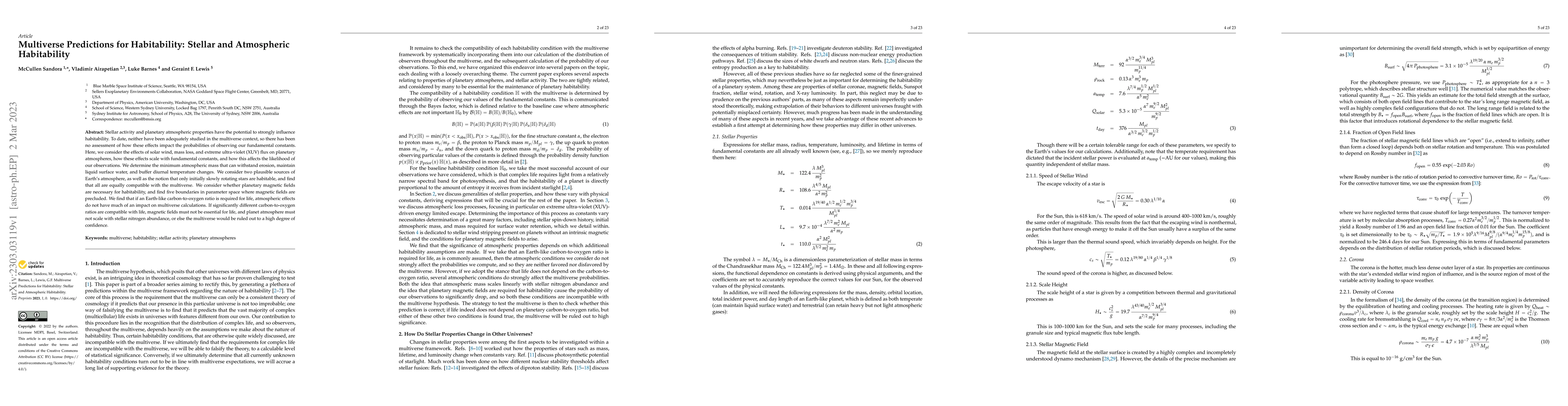 Thumbnail for Multiverse Predictions for Habitability: Stellar and Atmospheric
  Habitability